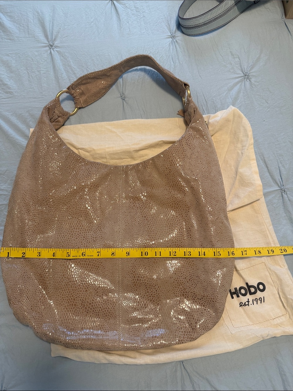 HOBO Taupe Shimmer Croc-Embossed Hobo Bag